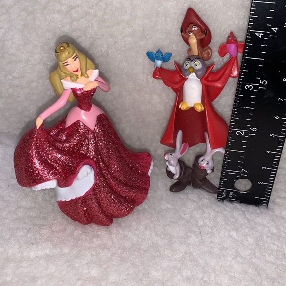 Disney Sleeping Beauty Aurora glitter collection 2 figures animal friends - Picture 3 of 10